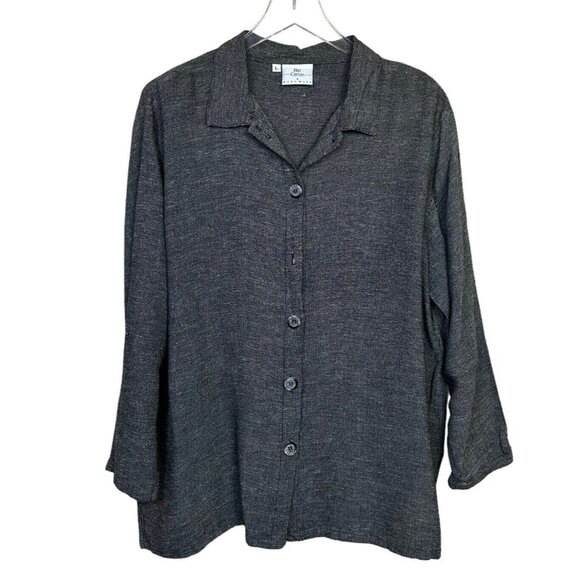 Hot Cotton Womens Linen Rayon Button Up Short Sleeve Lagenlook USA Boxy Sz‎ L - Picture 1 of 9